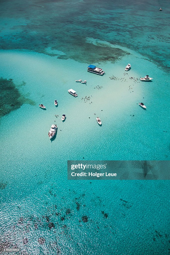 Aerial view of Stingray City sand bank