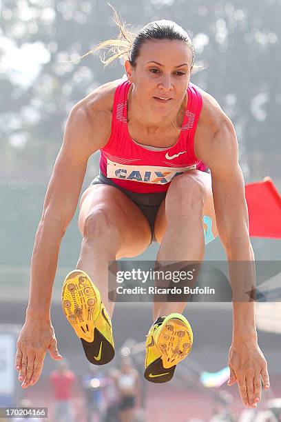 Brazilian Maurren Maggi of SPFC Nestle SollysIdeal team competes in the High Jump qualifying event during the XXXI Caixa Brazil Athletics Trophy at...