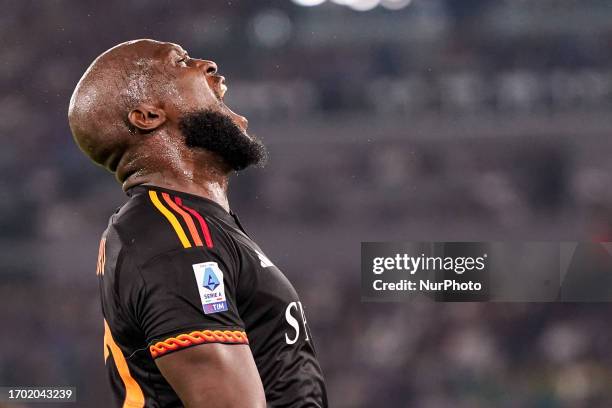 Romelu Lukaku of AS Roma looks dejected during the Serie A Tim match between AS Roma and Frosinone Calcio at Stadio Olimpico on October 1, 2023 in...