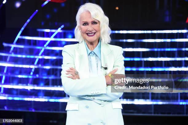 Italian singer, actress, impersonator, TV and radio host and voice actor Loretta Goggi during the first episode of tv broadcast Rai Tale e quale...