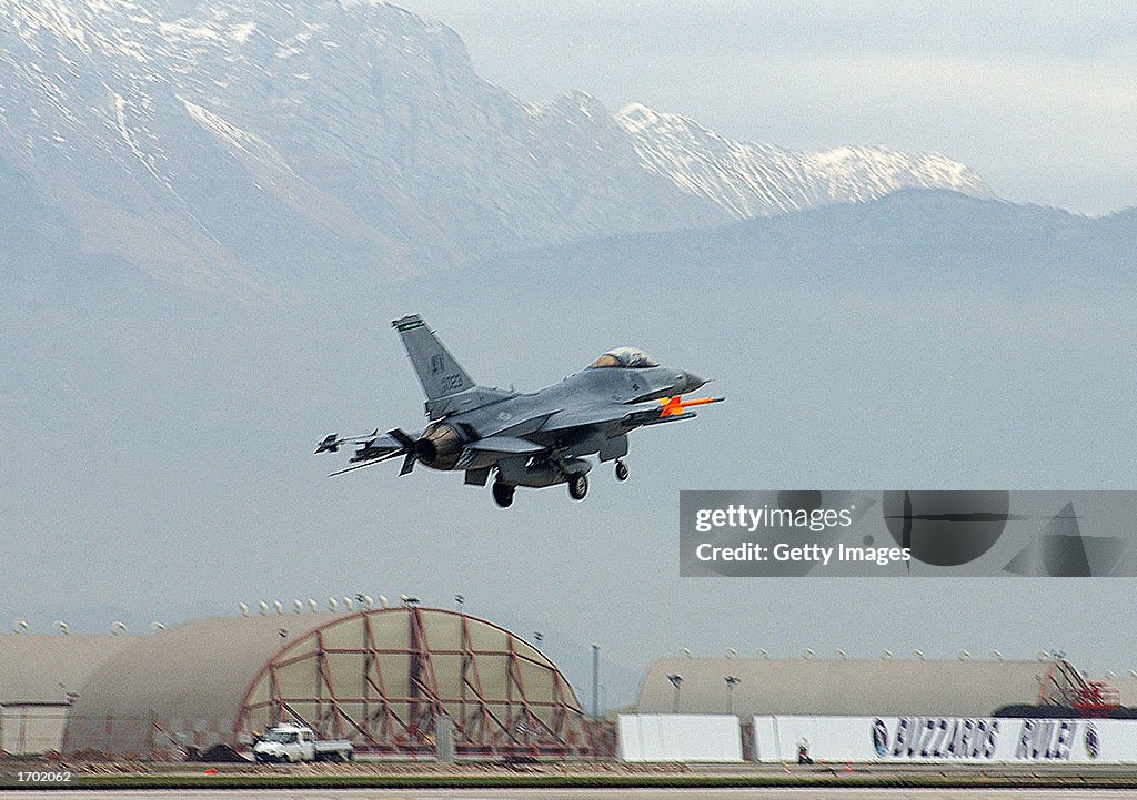 F-16 Viper Jet Prepares To Land At Aviano Air Base
