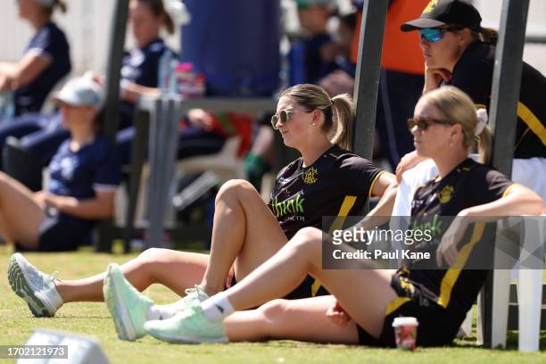 Taneale Peschel of Western Australia looks on during the WNCL match between Western Australia and Victoria at the WACA, on September 26 in Perth,...