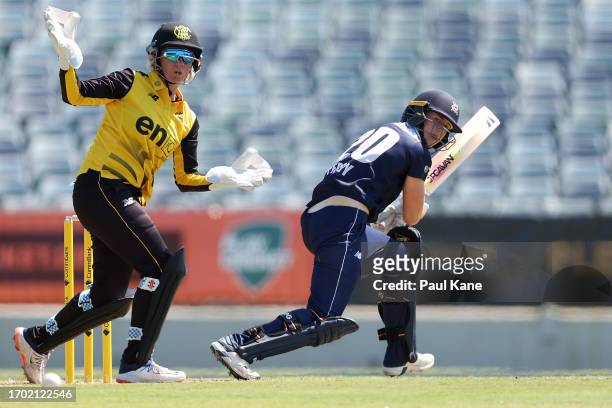 Ellyse Perry of Victoria bats during the WNCL match between Western Australia and Victoria at the WACA, on September 26 in Perth, Australia.