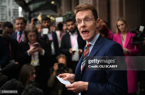 Conservative Mayor of the West Midlands, Andy Street delivers a press conference to the media, calling on Prime Minister Rishi Sunak, to complete the...