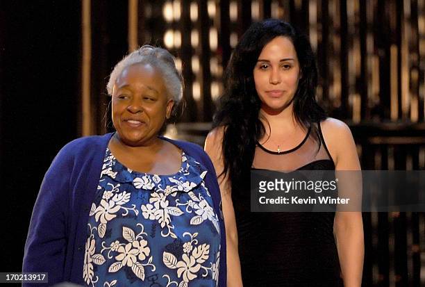 Personality Nadya Suleman stands onstage during Spike TV's Guys Choice 2013 at Sony Pictures Studios on June 8, 2013 in Culver City, California.