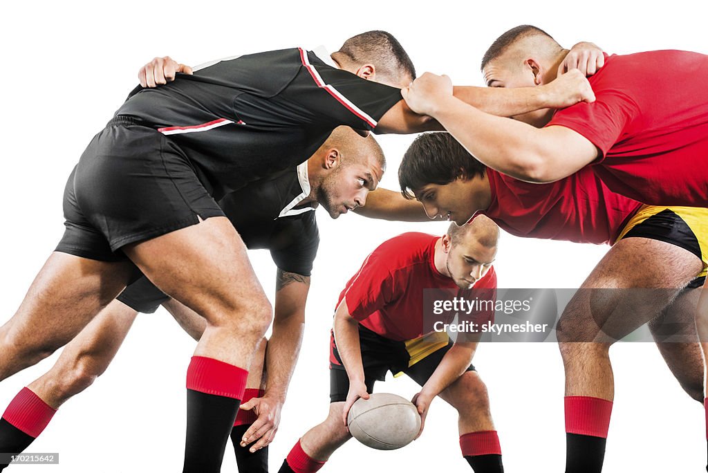 Rugby players in action.