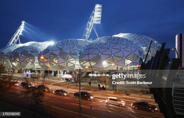 General view of AAMI Park before the round 13 NRL match between the Melbourne Storm and the Cronulla Sharks at AAMI Park on June 9, 2013 in...