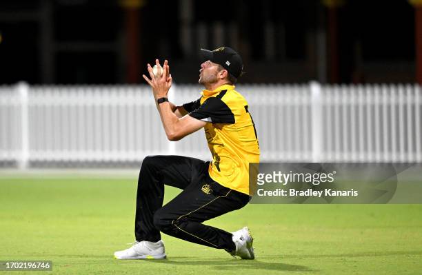 Charlie Stobo of Western Australia takes the catch to dismiss Ben Manenti of South Australia during the Marsh One Day Cup match between South...
