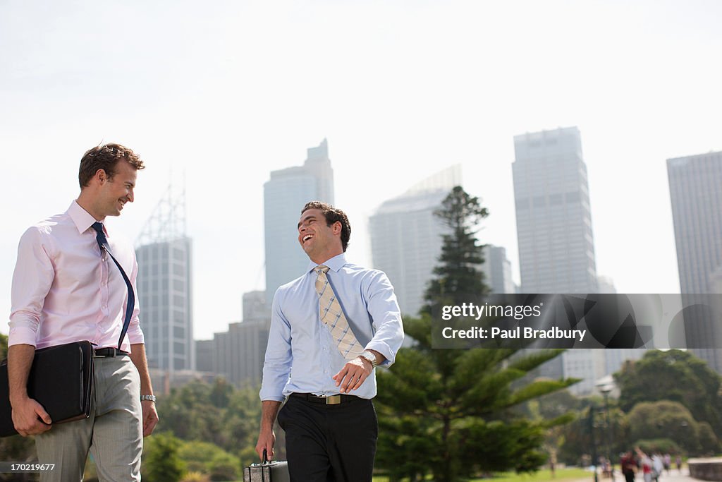 Business people walking together outdoors