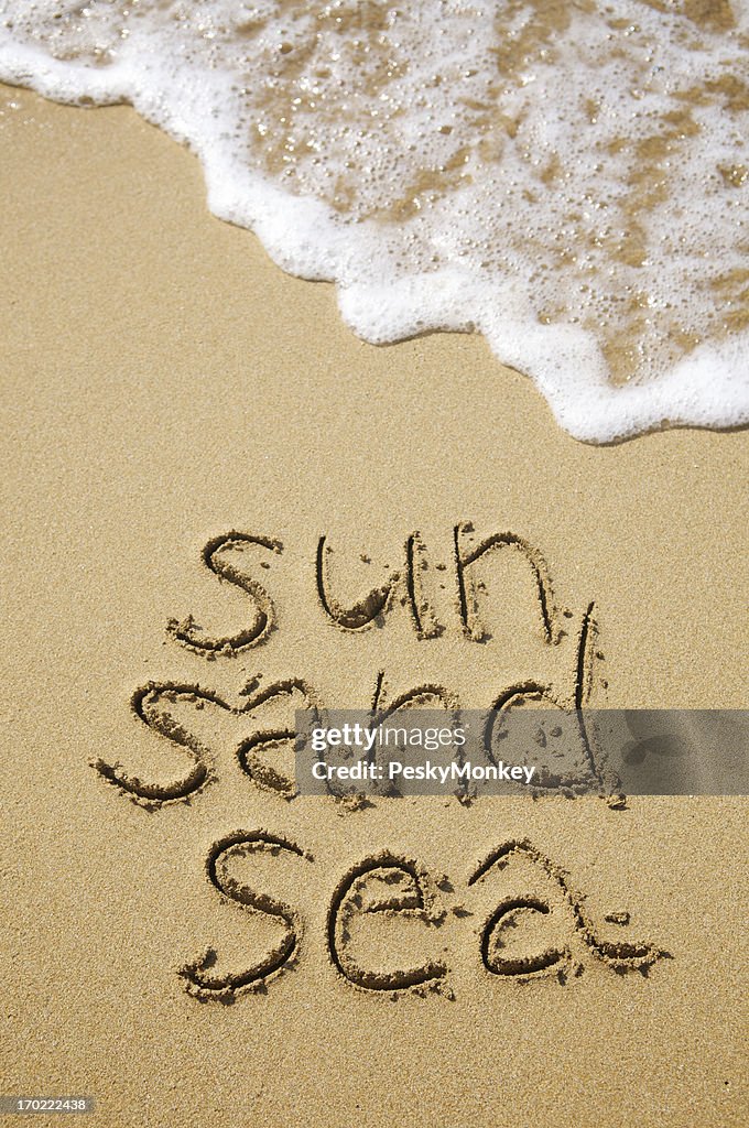 Sun Sand Sea Message on Smooth Beach