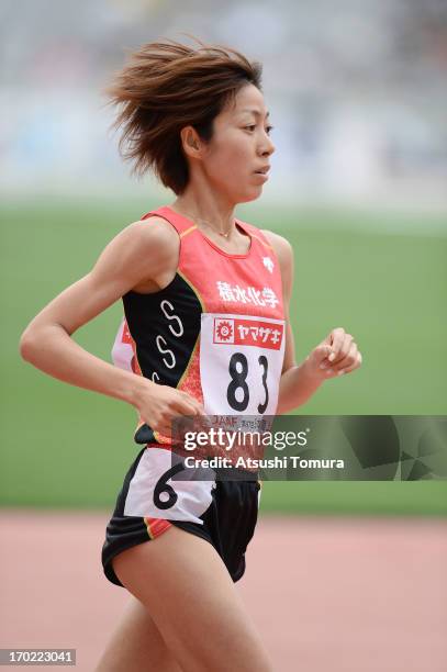 Misaki Onishi of Japan in action during the Women's 5000m on day three of the 97th Japan Track and Field Championships at Ajinomoto Stadium on June...