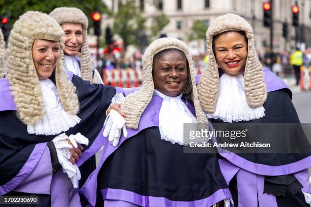 Judges and members of the King's Counsel wearing ceremonial dress leave Westminster Abbey after the traditional annual service on the 2nd of October...