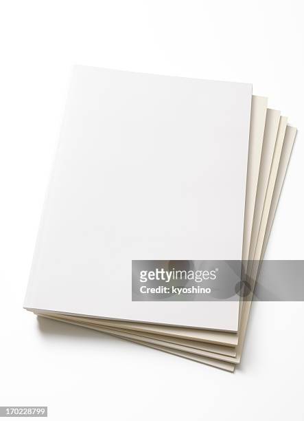 isolated shot of stacked blank magazine on white background - magazine stack stock pictures, royalty-free photos & images