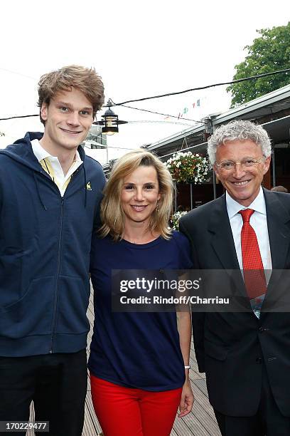 Swimmer Olympic Champion Yannick Agnel with journalists Laurence Ferrari and Nelson Monfort sighting at the Roland Garros Tennis French Open 2013 -...