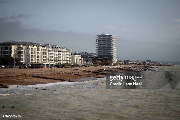 General view of the seafront on September 26, 2023 in Worthing, England. A recent report from the credit agency Moody's listed Worthing in the top...