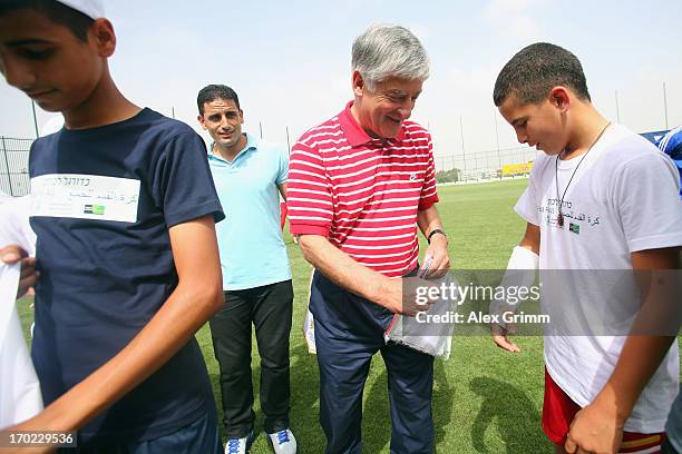 Chairman David Bernstein attends an England training session with local school children on June 9, 2013 in Netanya, Israel.