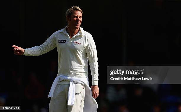 Shane Warne, captain of Shane Warne's Australia in action during the Shane Warne's Australia vs Michael Vaughan's England T20 match at Circenster...