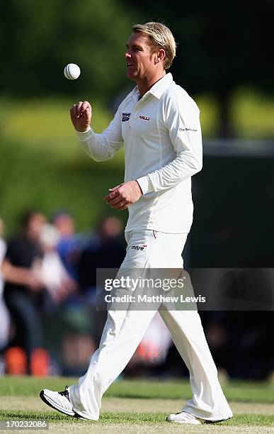 Shane Warne, captain of Shane Warne's Australia in action during the Shane Warne's Australia vs Michael Vaughan's England T20 match at Circenster...