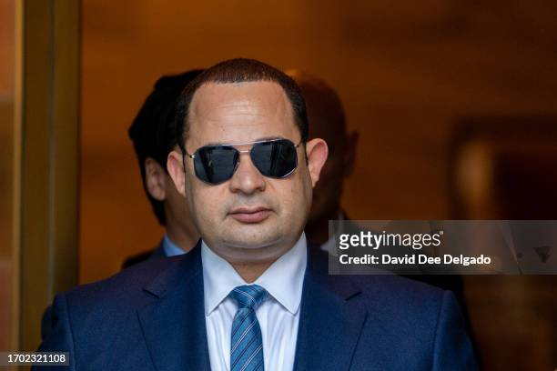 Wael Hana arrives for a court appearance at Manhattan Federal Court on October 2, 2023 in New York City. Hana along with Sen. Bob Menendez , his wife...