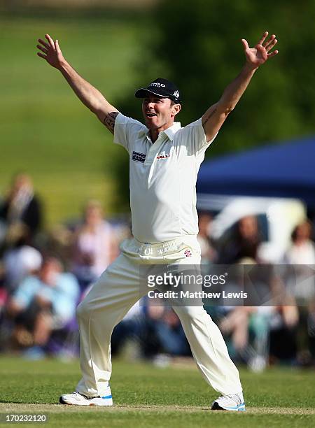 Damien Martyn of Shane Warne's Australia appeals for a wicket during the Shane Warne's Australia vs Michael Vaughan's England T20 match at Circenster...