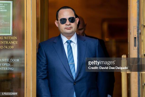 Wael Hana arrives for a court appearance at Manhattan Federal Court on October 2, 2023 in New York City. Hana along with Sen. Bob Menendez , his wife...