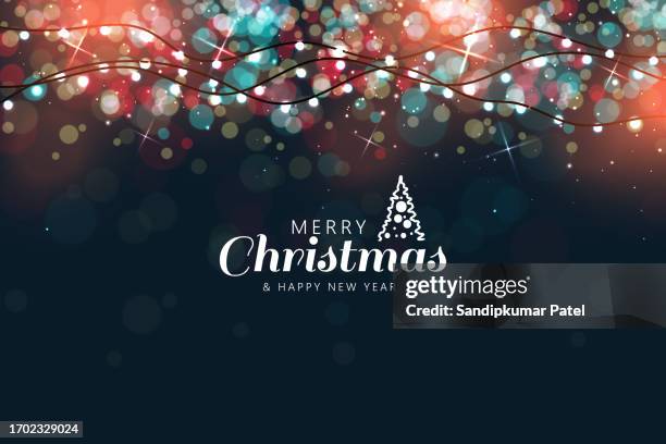 magic night dark blue frame with sparkling glitter bokeh and light art background - hanging christmas lights stock illustrations