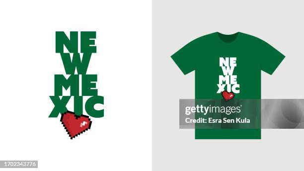 a typographic t-shirt design with the concept love new mexico - us state flag stock illustrations