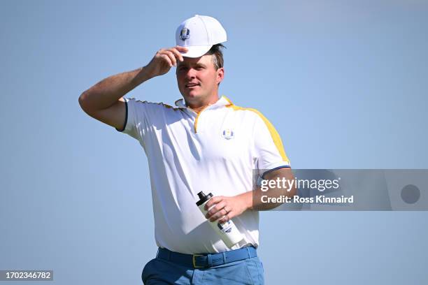 Sepp Straka of Team Europe looks on as he walks on the 18th hole during a practice round prior to the 2023 Ryder Cup at Marco Simone Golf Club on...