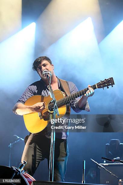 Marcus Mumford performs in concert with Mumford & Sons at the Austin 360 Amphitheater on June 8, 2013 in Austin, Texas.