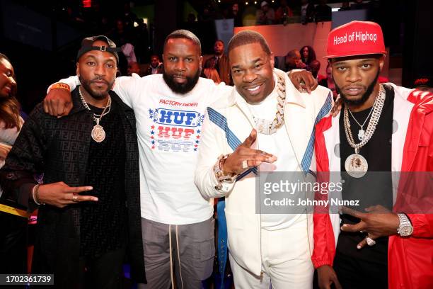 Grafh, DJ Superstar Jay, Busta Rhymes, and Papoose attend a celebration of Busta Rhymes music career on September 25, 2023 in New York City.