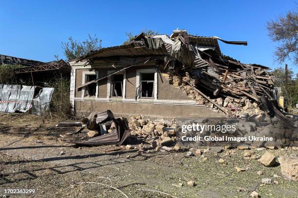 Rubble lies at a residential house destroyed by Russian shelling on September 26, 2023 in Kherson, Ukraine. On the morning of September 26, the...