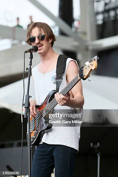 Peter Cochrane of Mystery Jets performs in concert at Austin 360 Amphitheater on June 8, 2013 in Austin, Texas.