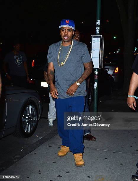 Nas arrives to Kayne West's birthday party at Miss Lily's on June 8, 2013 in New York City.