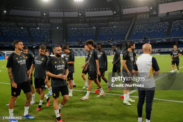 Real Madrid's players during a training session head a their Champions League football match against Napoli at Stadio Maradona Italy on 02 October...