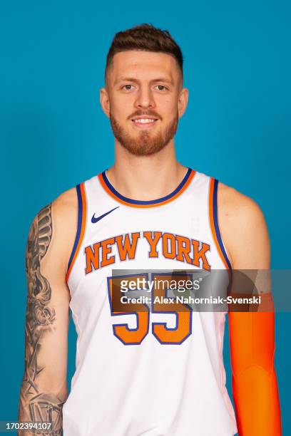 Isaiah Hartenstein of the New York Knicks poses for a head shot during 2023-24 NBA Media Day on October 2, 2023 at Madison Square Garden in New York...
