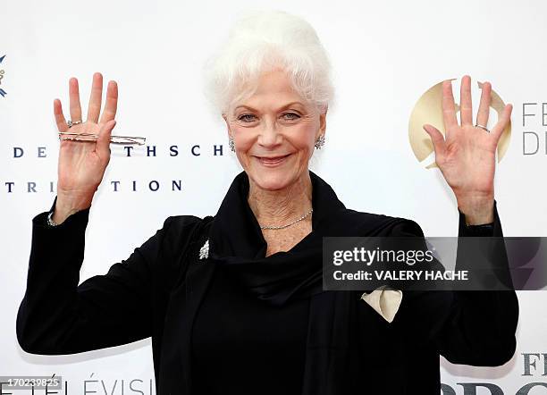 Canadian actress Linda Thorson poses during the opening ceremony of the 53rd Monte-Carlo Television Festival on June 9, 2013 in Monaco. The...