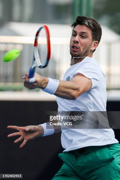 Cameron Norrie of Great Britain attends a training session on day one of 2023 China Open at the National Tennis Center on September 26, 2023 in...