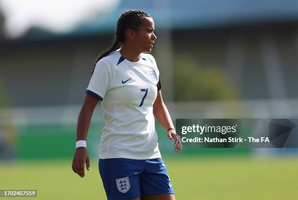 Ava Baker of England during the Women's International match between England U19 v Germany U19 at St Georges Park on September 26, 2023 in...