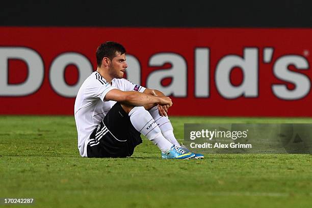 Kevin Volland of Germany reacts after the UEFA European U21 Champiosnship Group B match between Germany and Spain at Netanya Stadium on June 9, 2013...