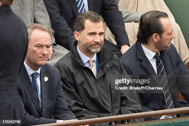 Prince Felipe of Spain sighting at the french open 2013 at Roland Garros on June 9, 2013 in Paris, France.