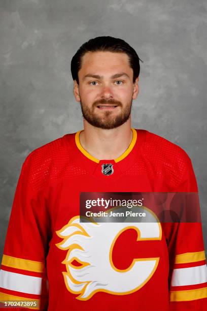 Rasmus Andersson of the Calgary Flames poses for his official headshot for the 2023-2024 season at Scotiabank Saddledome on September 19, 2023 in...