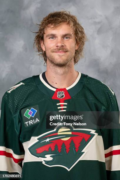 Jon Merrill of the Minnesota Wild poses for his official headshot for the 2023-2024 season on September 20, 2022 at the Tria Practice Rink in St....