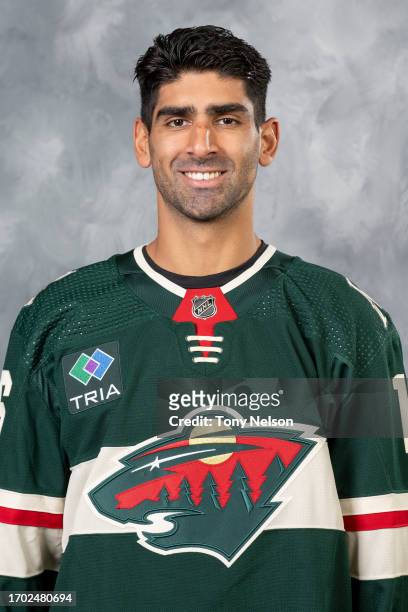 Jujhar Khaira of the Minnesota Wild poses for his official headshot for the 2023-2024 season on September 20, 2022 at the Tria Practice Rink in St....