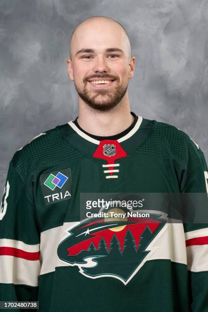 Maxim Cajkovic of the Minnesota Wild poses for his official headshot for the 2023-2024 season on September 20, 2022 at the Tria Practice Rink in St....