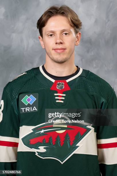 Marco Rossi of the Minnesota Wild poses for his official headshot for the 2023-2024 season on September 20, 2022 at the Tria Practice Rink in St....