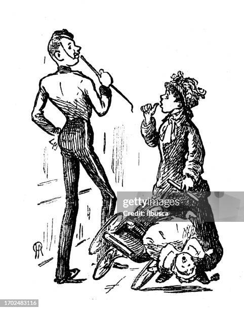 british satire caricature comic cartoon illustration - urban mother and daughter stock illustrations