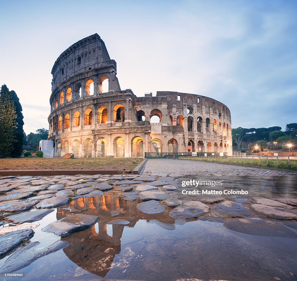 Colosseum reflected at sunrise, Rome, Italy