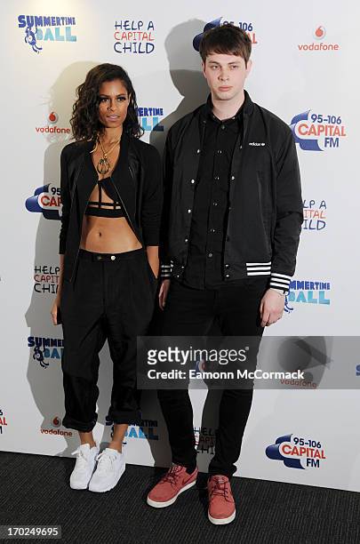 Aluna Francis and George Reid of Alunageorge pose in the Media Room at the Capital Summertime Ball at Wembley Arena on June 9, 2013 in London,...