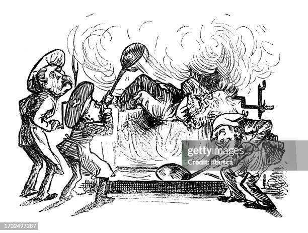 british satire caricature comic cartoon illustration - cannibalism stock illustrations