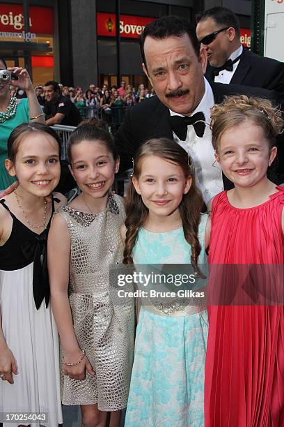 Actor Tom Hanks and Actors Oona Laurence, Bailey Ryon, Sophia Gennusa and Milly Shapiro of 'Matilda the Musical' attend the 67th Annual Tony Awards...